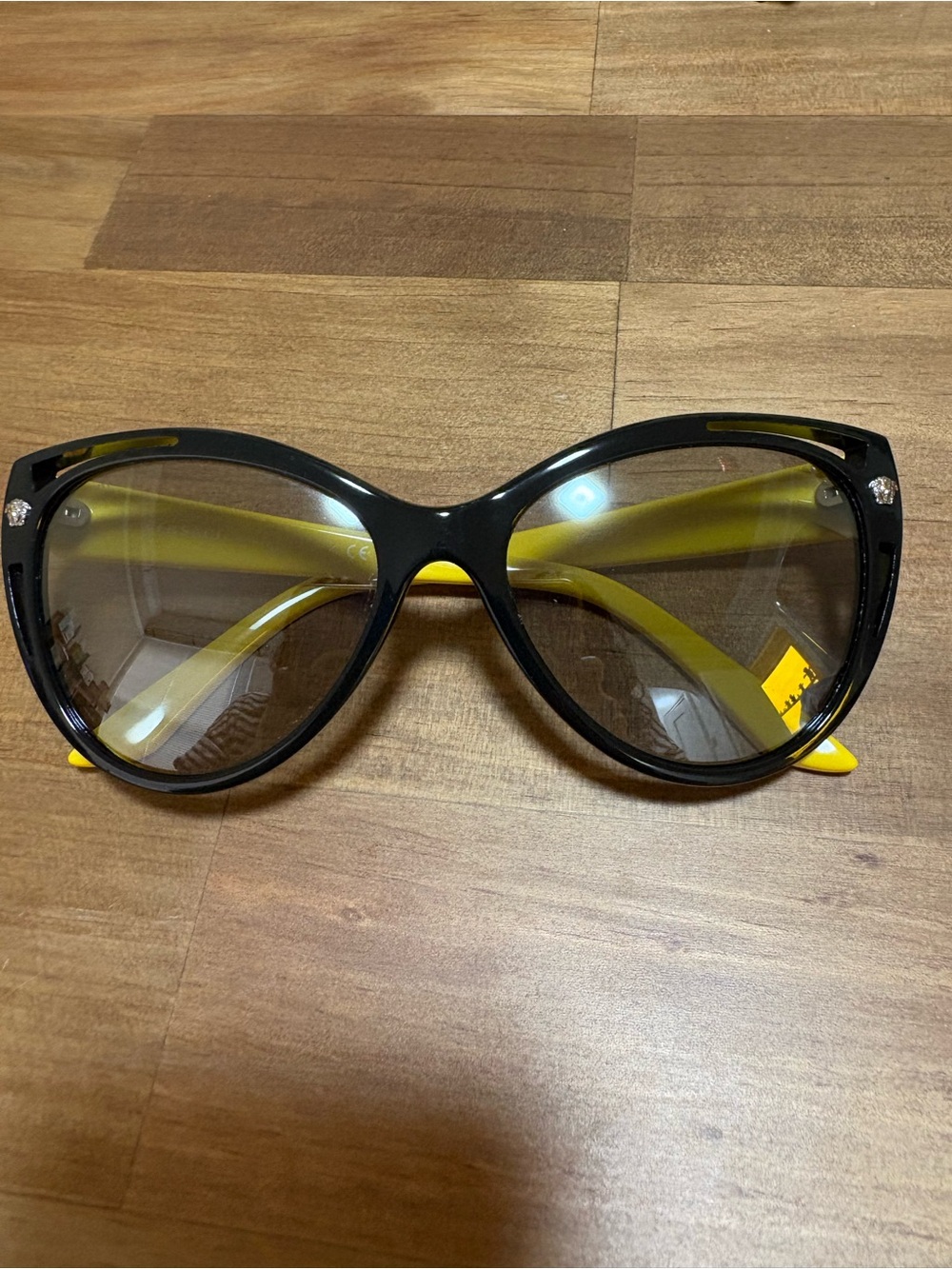 Versace Black and Yellow Silver Flashed Mirrored Cat Eye Sunglasses